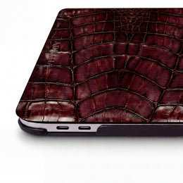 Croc-Embossed Burgundy Leather MacBook Case — Luxe Protective Sleeve