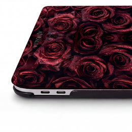 Red Velvet Roses MacBook Case — Sparkling Dark Red Floral Protective Cover