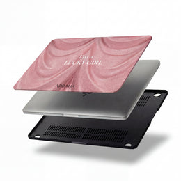 Pink Glitter 'I'm a Lucky Girl' MacBook Case — Feminine Sparkle Laptop Cover