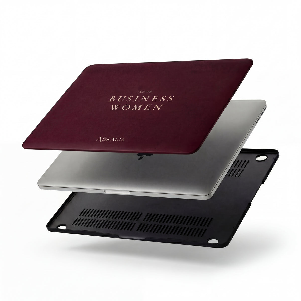 Business Women MacBook Case — Elegant Burgundy Laptop Sleeve with 'Business Women' Text