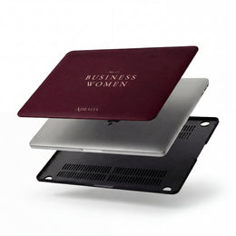 Business Women MacBook Case — Elegant Burgundy Laptop Sleeve with 'Business Women' Text