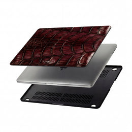 Croc-Embossed Burgundy Leather MacBook Case — Luxe Protective Sleeve
