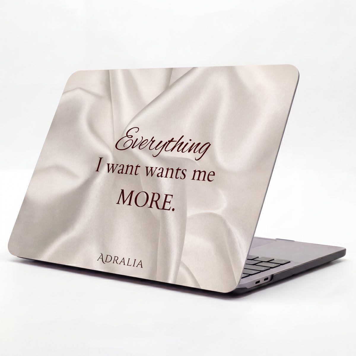MacBook Case — "Everything I Want Wants Me More" Satin Cream Protective Sleeve