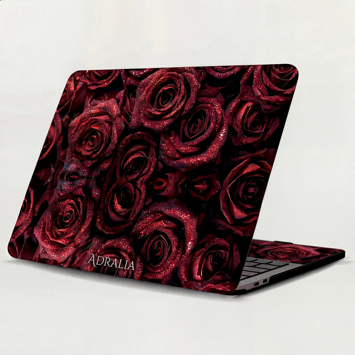 Red Velvet Roses MacBook Case — Sparkling Dark Red Floral Protective Cover