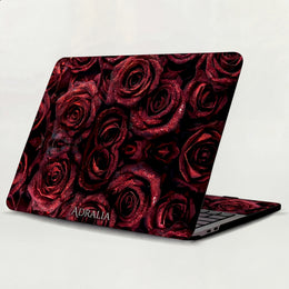 Red Velvet Roses MacBook Case — Sparkling Dark Red Floral Protective Cover