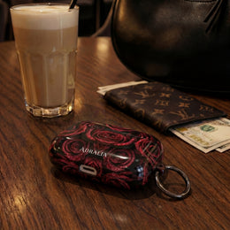 Rose Pattern AirPod Case — Red Floral Protective Cover with 'Adralia' Accent