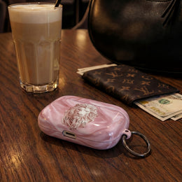 Pink Marble Lion AirPod Case — Elegant Protective Cover