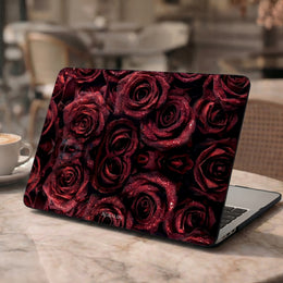 Red Velvet Roses MacBook Case — Sparkling Dark Red Floral Protective Cover