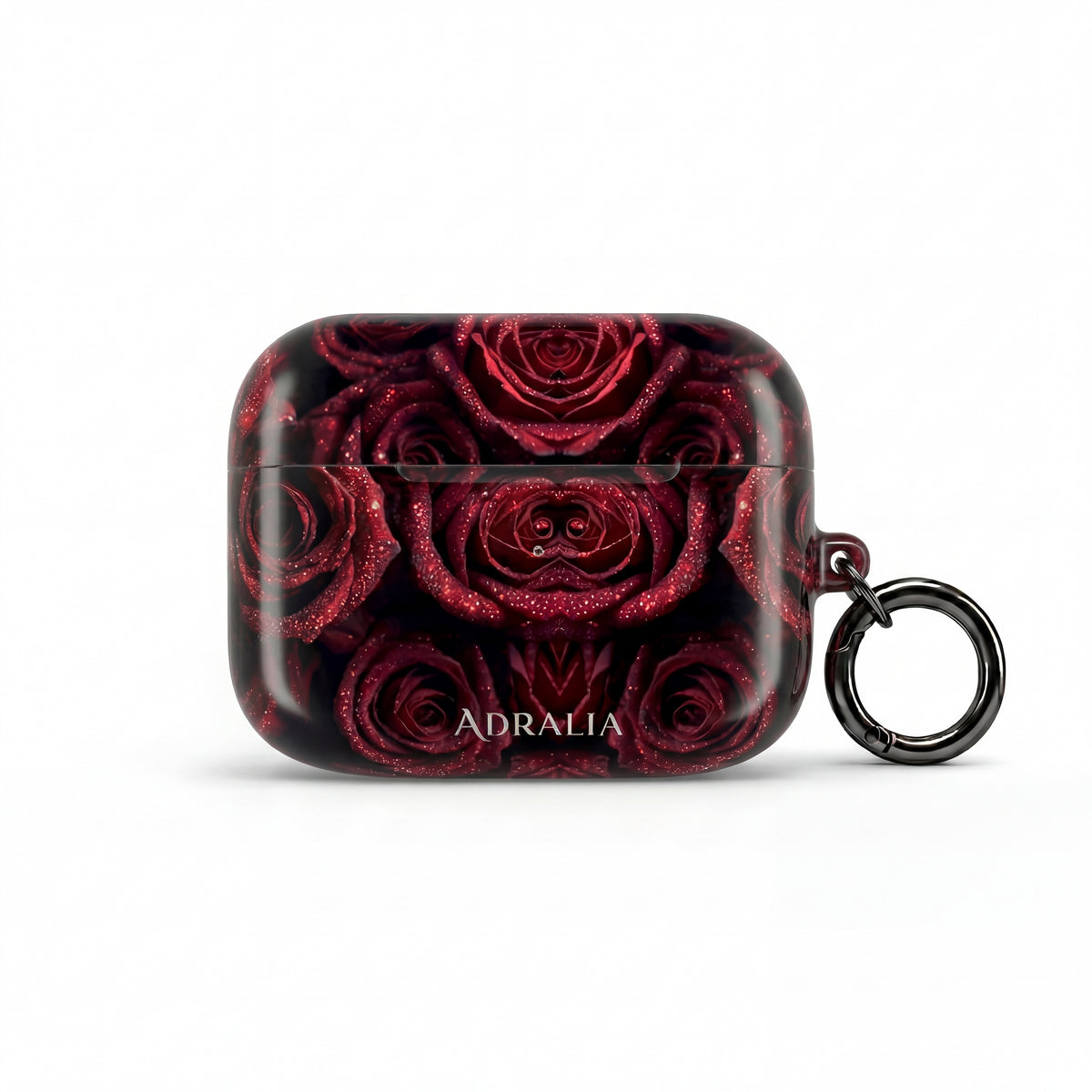 Rose Pattern AirPod Case — Red Floral Protective Cover with 'Adralia' Accent